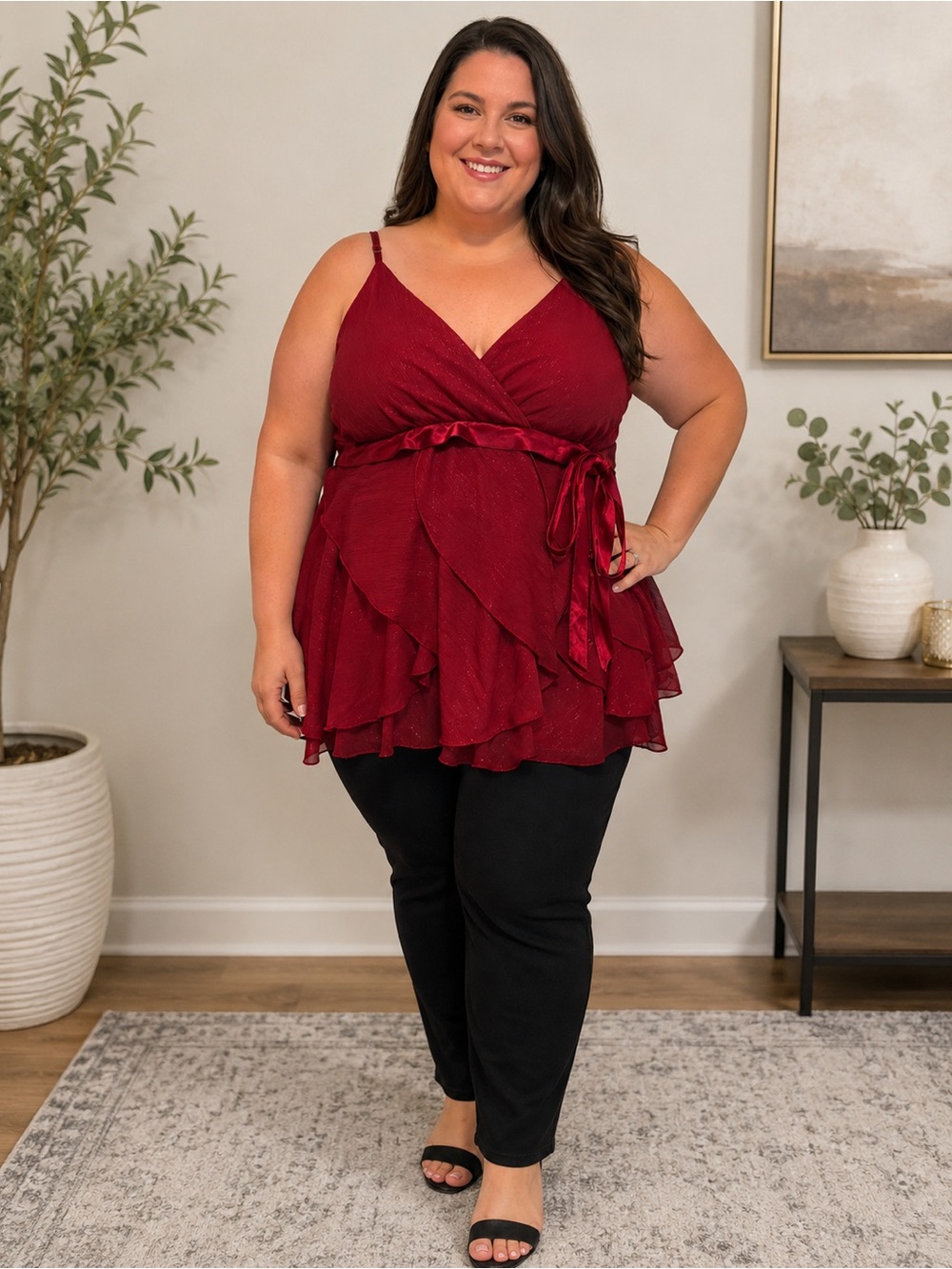 Torrid Red Ruffle Wrap Satin Belt Tank